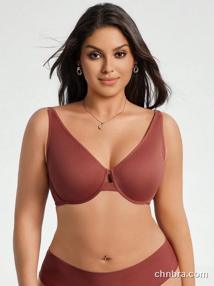 DesireSculpt Plus Size Rust Ribbed Keyhole Bra – Factory Wholesale 4