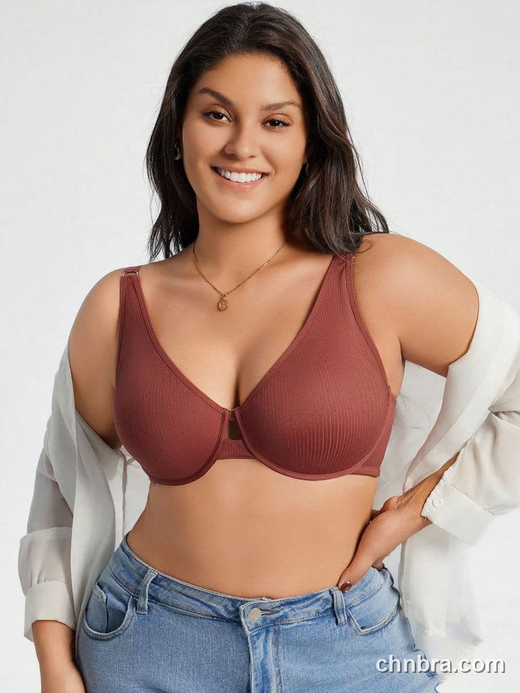 DesireSculpt Plus Size Rust Ribbed Keyhole Bra – Factory Wholesale 5