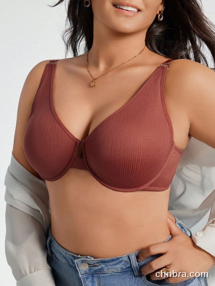DesireSculpt Plus Size Rust Ribbed Keyhole Bra – Factory Wholesale 7