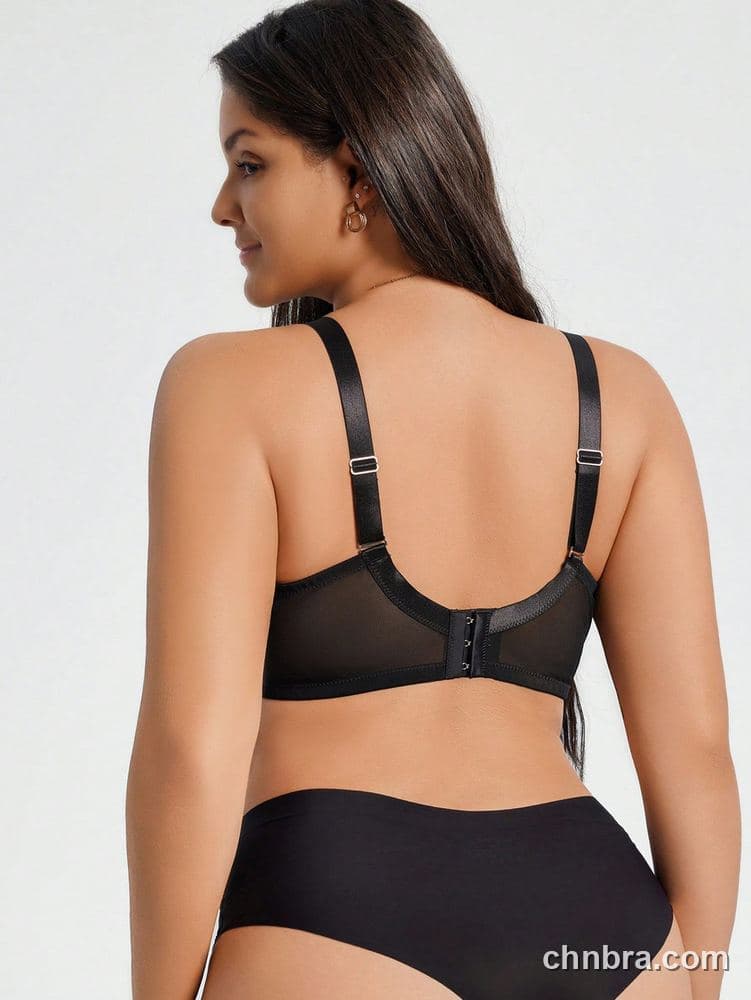 Custom Plus Size Black Honeycomb Mesh Balconette Bra – Wholesale Direct from Factory 2