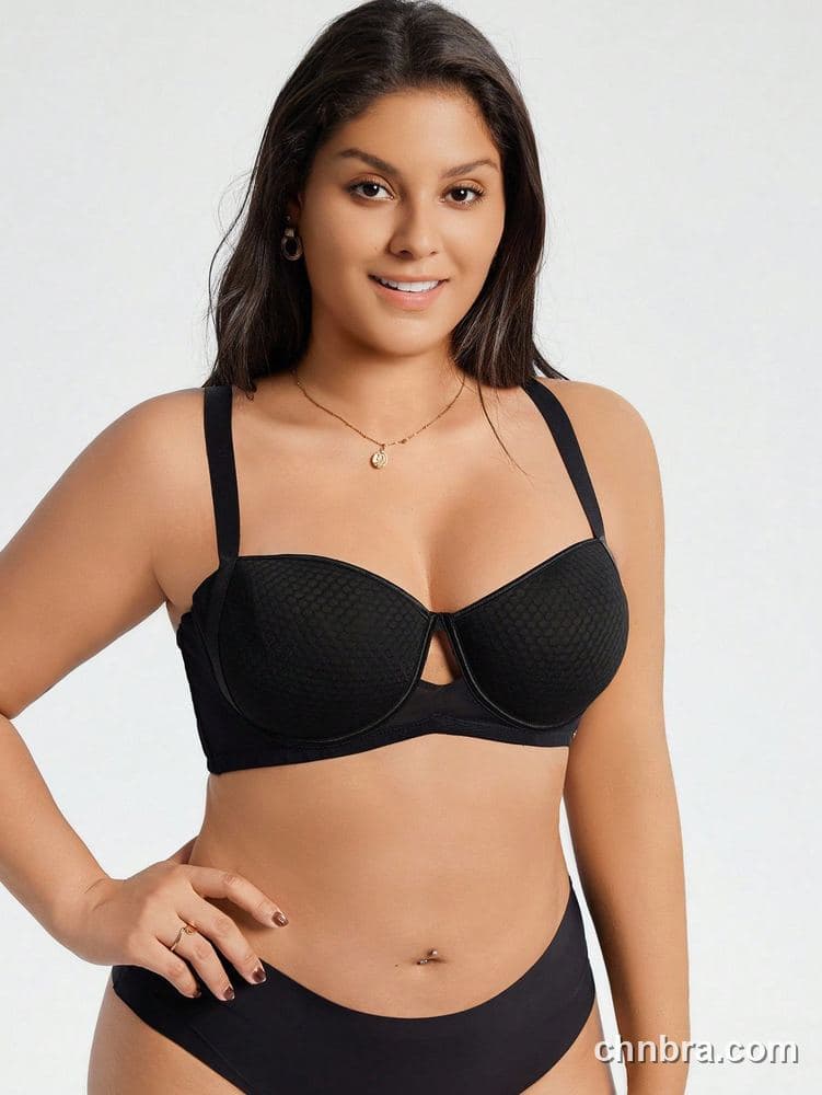 Custom Plus Size Black Honeycomb Mesh Balconette Bra – Wholesale Direct from Factory 4