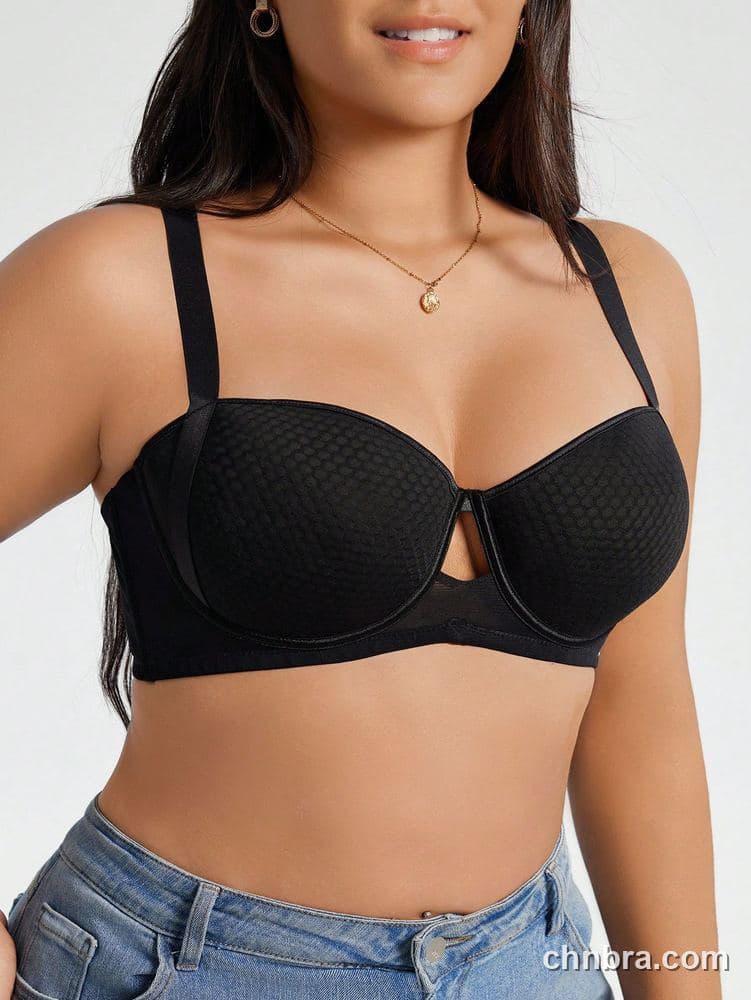 Custom Plus Size Black Honeycomb Mesh Balconette Bra – Wholesale Direct from Factory 5
