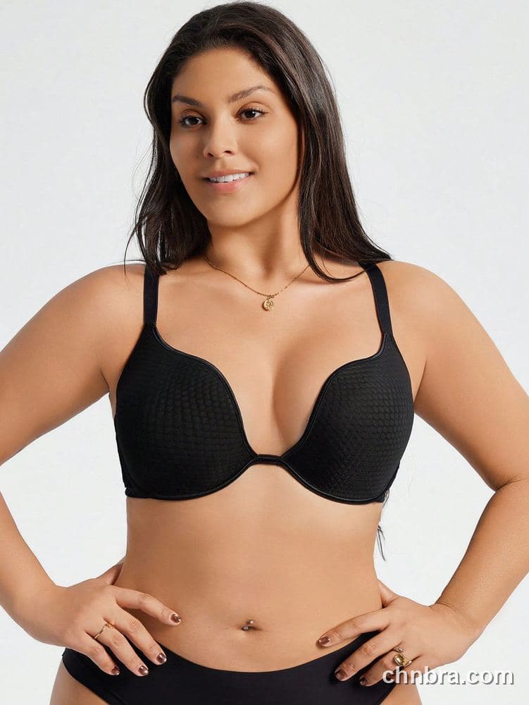 Plus Size Black Honeycomb Deep U-Plunge Push-Up Bra – Bulk Wholesale, Lingerie Supplier 3