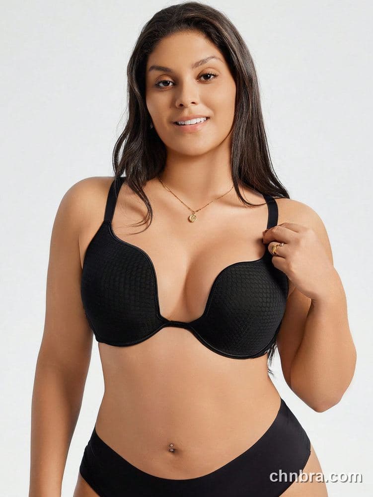 Plus Size Black Honeycomb Deep U-Plunge Push-Up Bra – Bulk Wholesale, Lingerie Supplier 4