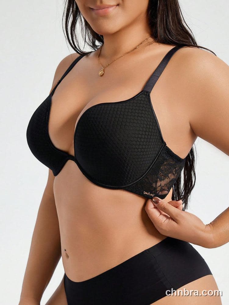 Plus Size Black Honeycomb Deep U-Plunge Push-Up Bra – Bulk Wholesale, Lingerie Supplier 5