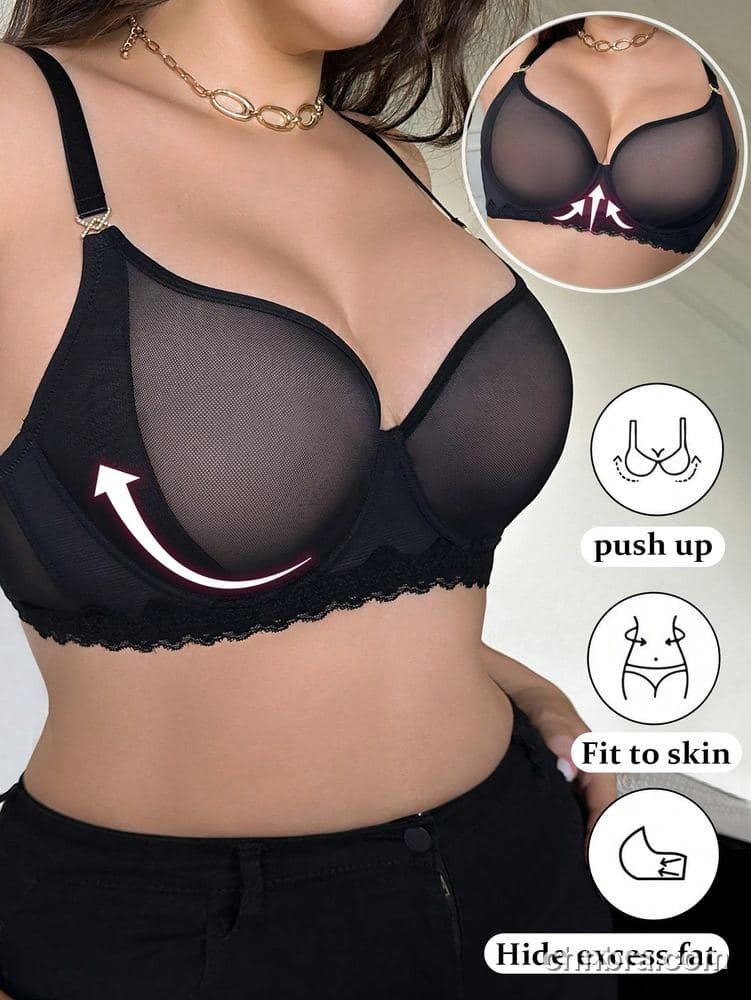 Plus Size Black Sheer Mesh Cups Bra – OEM / ODM Lingerie Manufacturer
