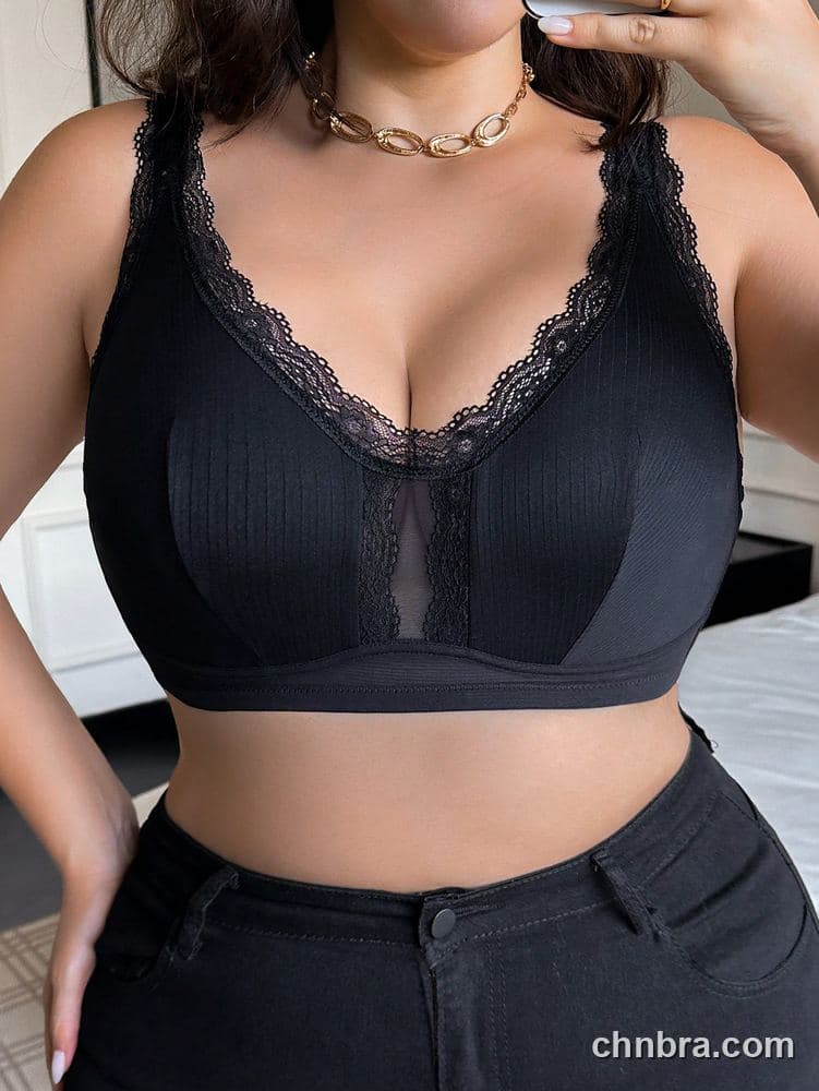 DesireSculpt Plus Size Black Ribbed Tank Bra – Factory Wholesale 3