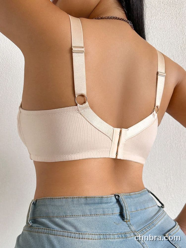 Plus Size Beige Ribbed Wire-Free Bra – Wholesale Lingerie Manufacturing Factory 2