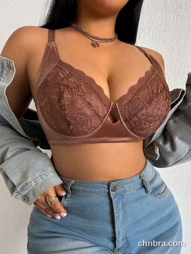 Custom Plus Size Mocha Lace + Satin Trim Balconette Bra – Wholesale Direct from Factory