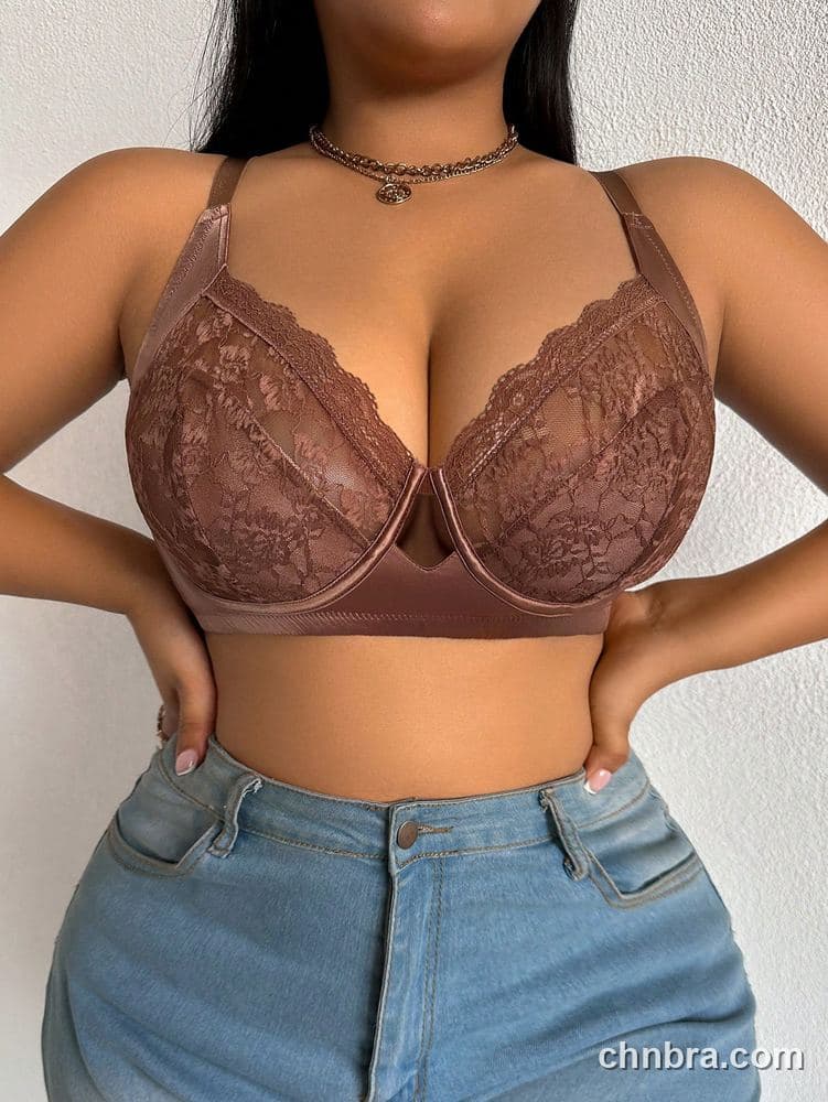 Custom Plus Size Mocha Lace + Satin Trim Balconette Bra – Wholesale Direct from Factory 4