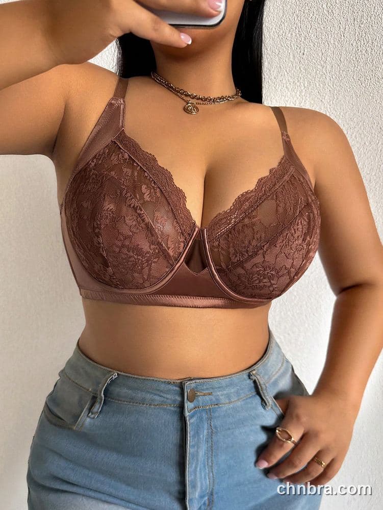 Custom Plus Size Mocha Lace + Satin Trim Balconette Bra – Wholesale Direct from Factory 5