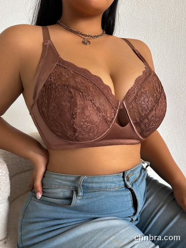 Custom Plus Size Mocha Lace + Satin Trim Balconette Bra – Wholesale Direct from Factory 6