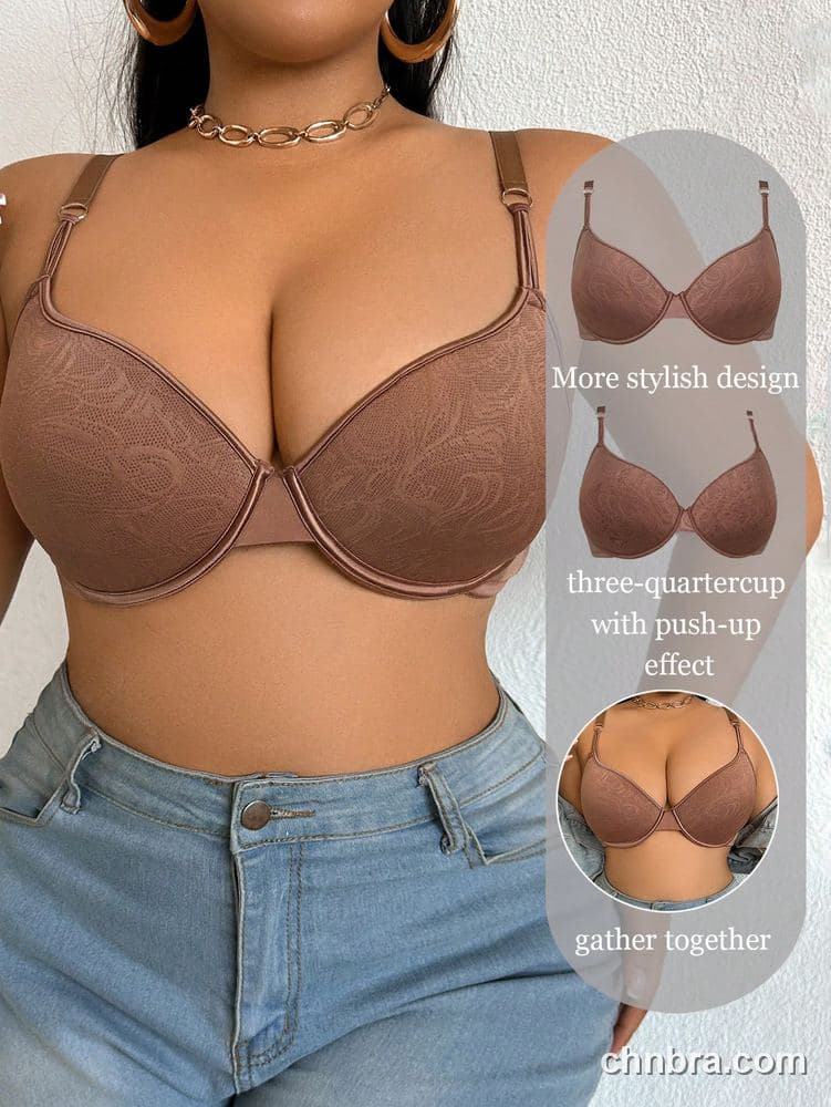 Plus Size Mocha Jacquard Swirl T-Shirt Push-Up Bra – Bulk Wholesale, Lingerie Supplier 3