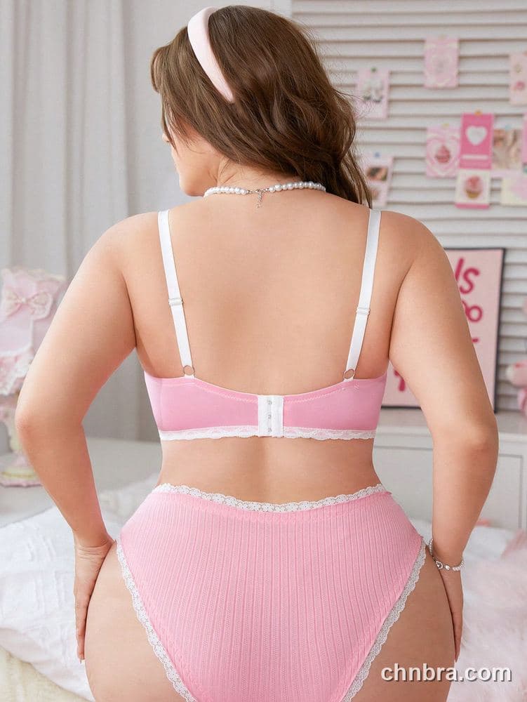 Wholesale Plus Size Pink Contrast Lace Trim Push-Up Bra – Direct Factory 2