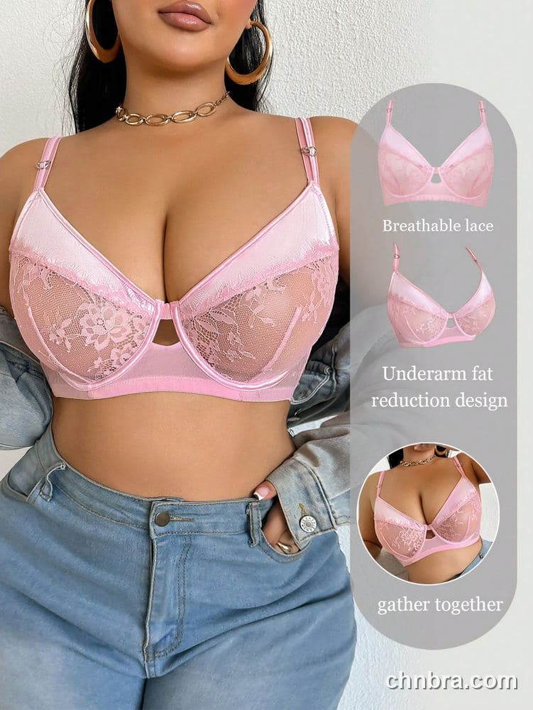 Plus Size Pink Satin + Sheer Lace Bra – OEM / ODM Lingerie Manufacturer