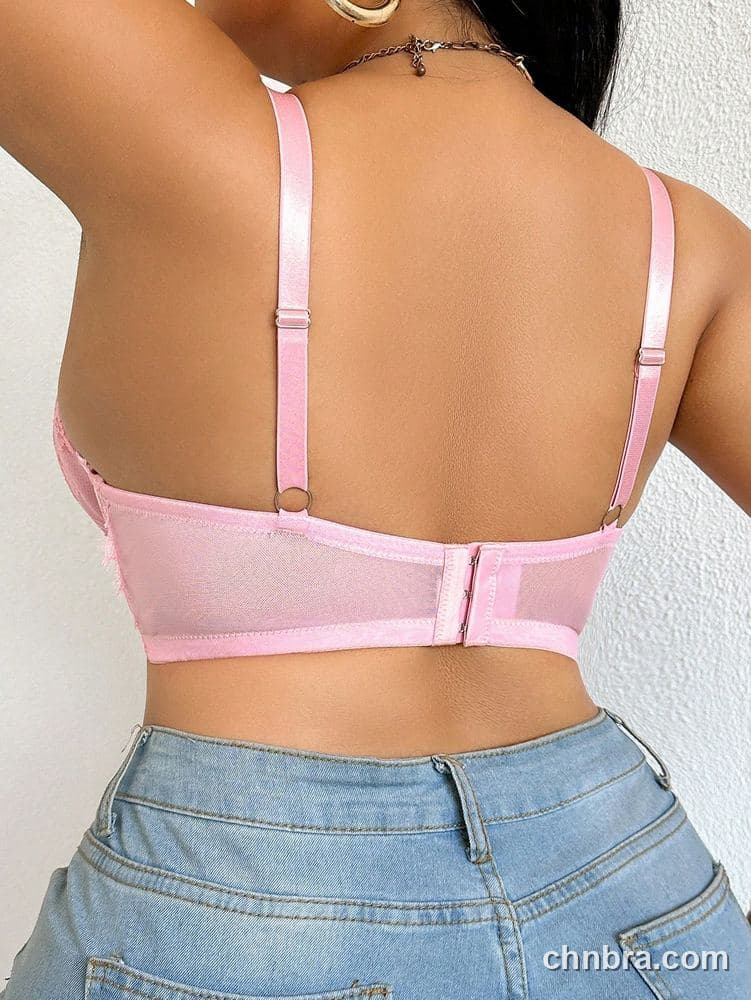 Plus Size Pink Satin + Sheer Lace Bra – OEM / ODM Lingerie Manufacturer 2