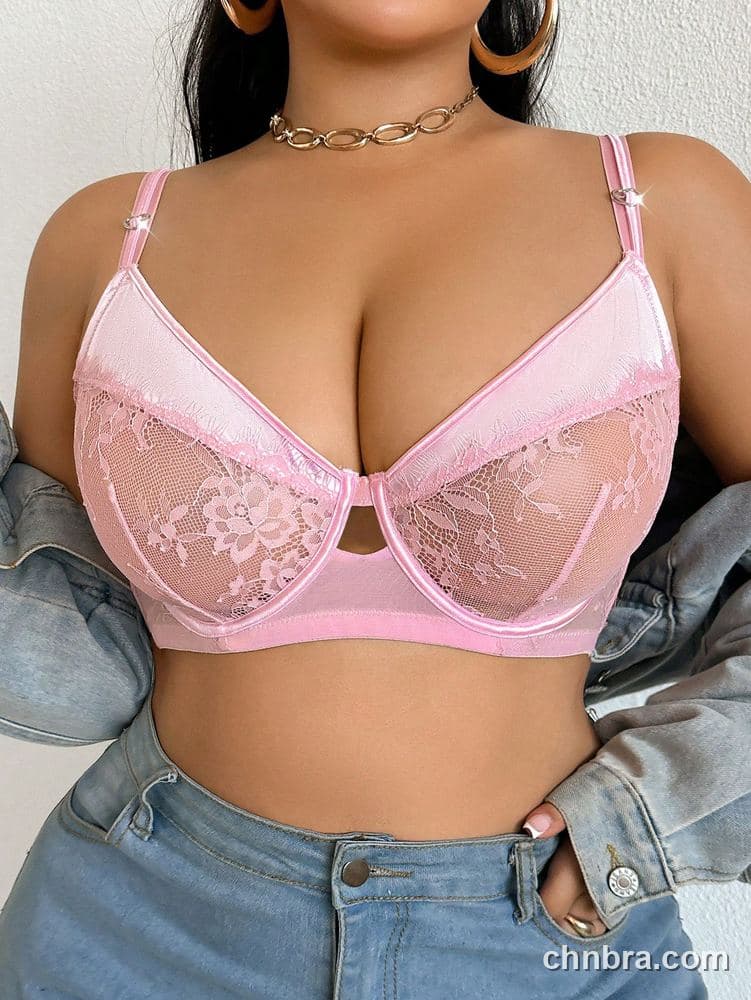 Plus Size Pink Satin + Sheer Lace Bra – OEM / ODM Lingerie Manufacturer 5