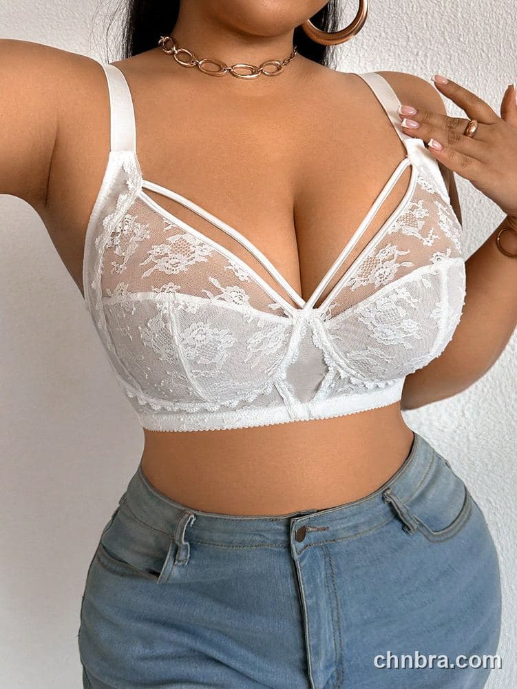 Custom Plus Size White Lace Strappy Three-Quarter Cup Push-Up Bra – Wholesale Direct from Factory 5