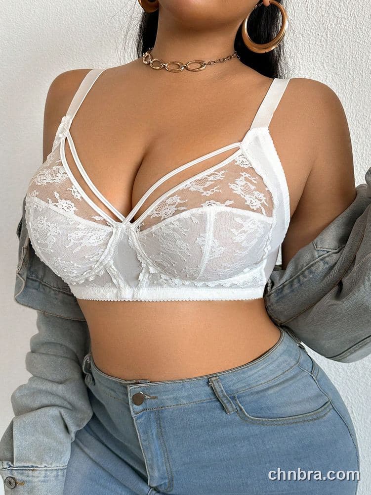 Custom Plus Size White Lace Strappy Three-Quarter Cup Push-Up Bra – Wholesale Direct from Factory 6