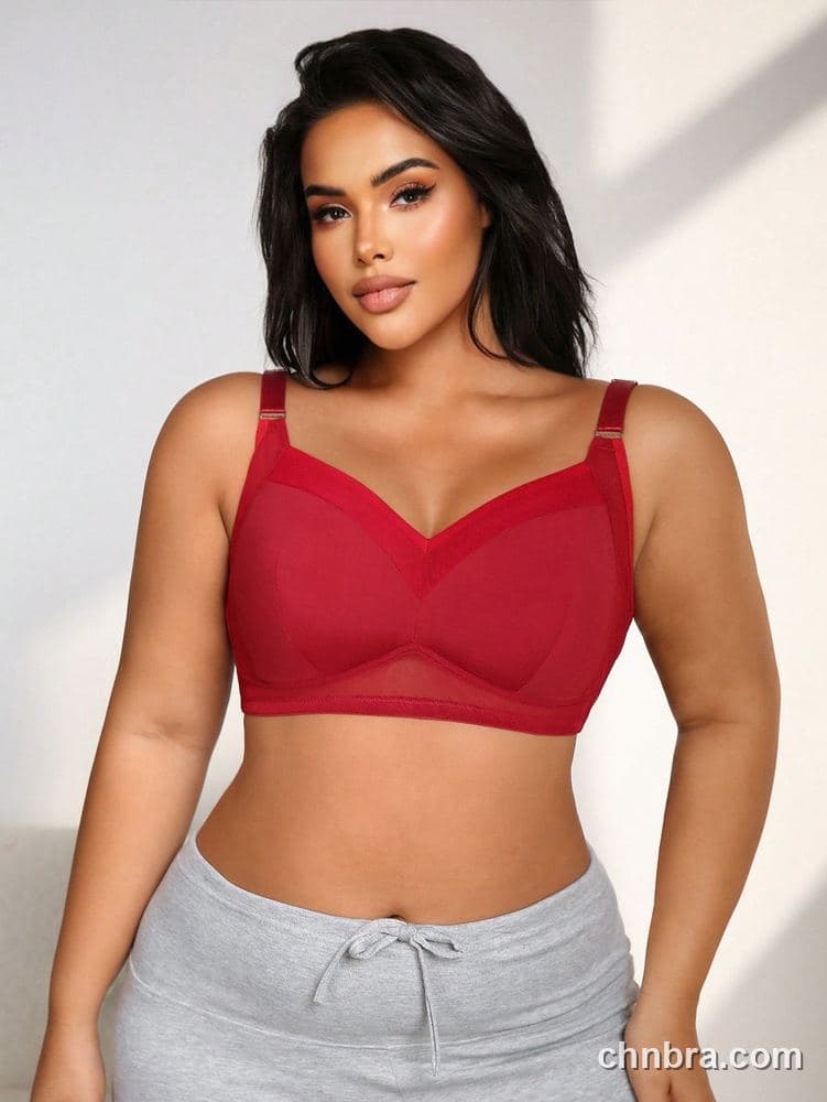 Plus Size Red Wire-Free Full Coverage Bra – Wholesale Lingerie Manufacturing Factory 4