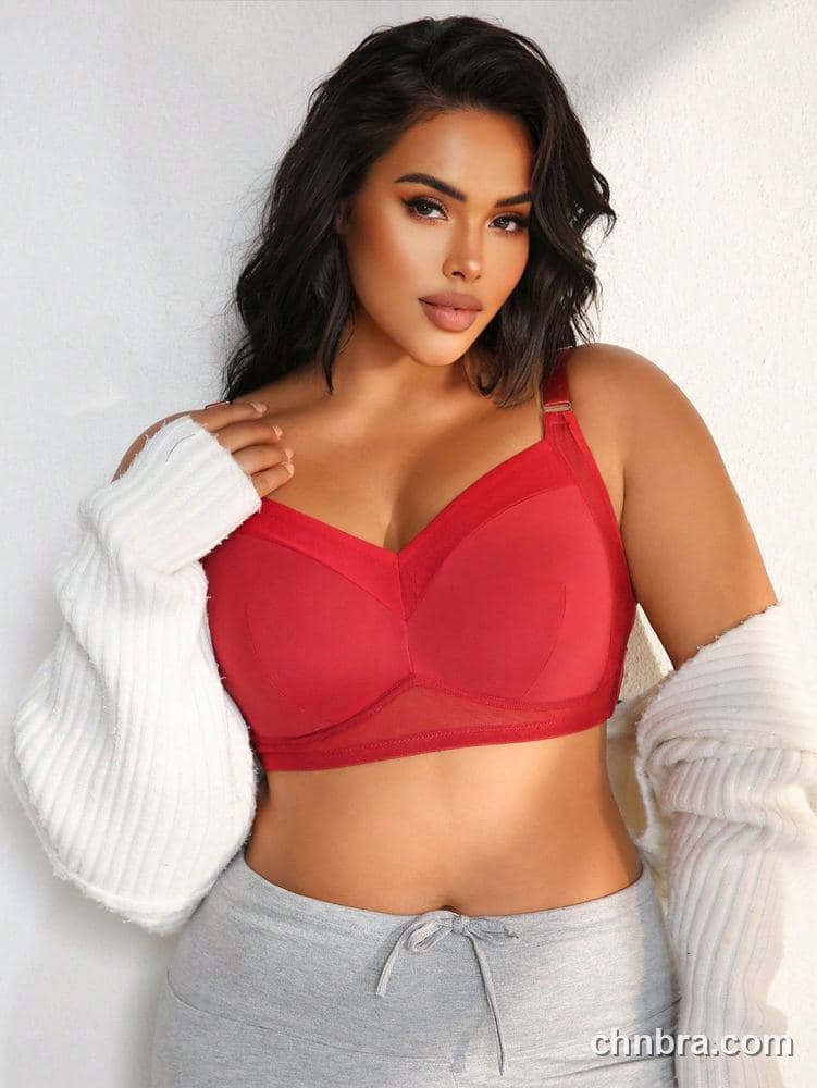 Plus Size Red Wire-Free Full Coverage Bra – Wholesale Lingerie Manufacturing Factory 5