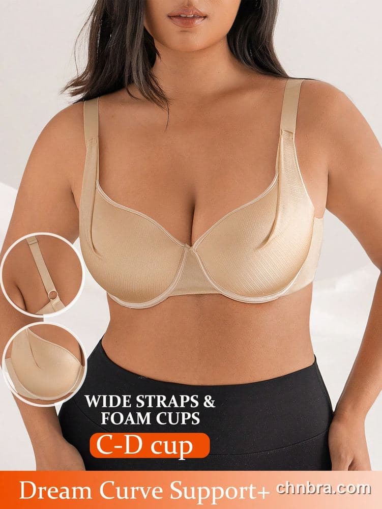 Plus Size Champagne Satin Teardrop 3D Molded Cups Bra – Bulk Wholesale, Lingerie Supplier 3
