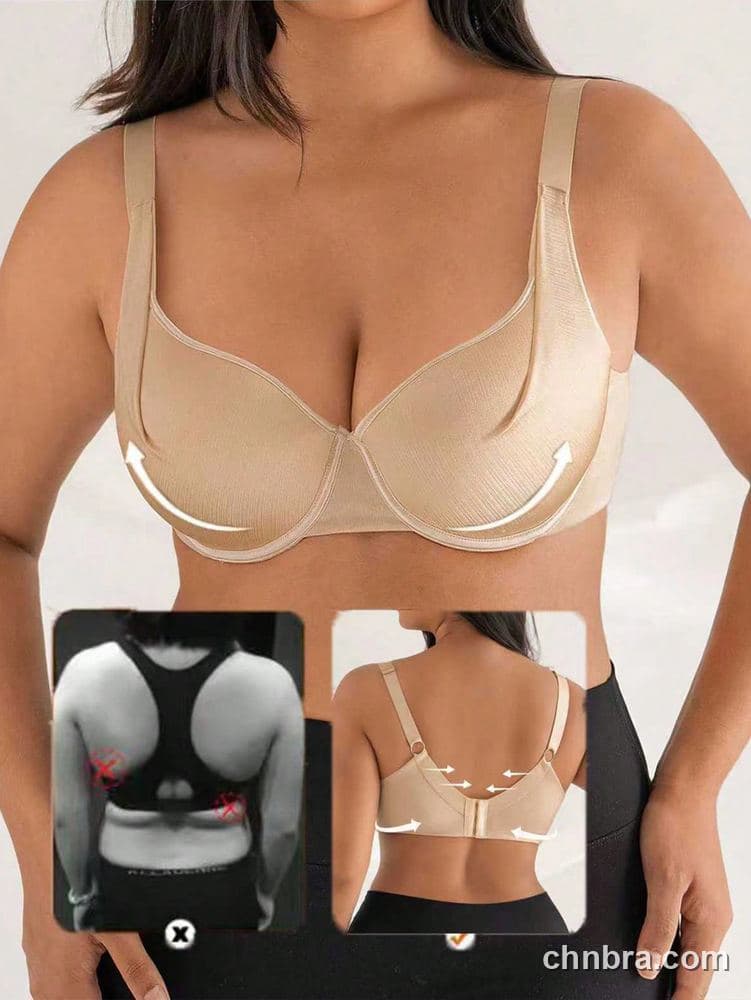 Plus Size Champagne Satin Teardrop 3D Molded Cups Bra – Bulk Wholesale, Lingerie Supplier 5