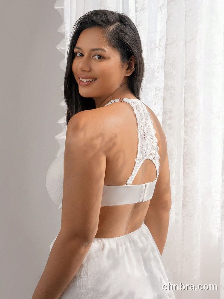 Wholesale Plus Size White Honeycomb-Texture Deep Plunge Halter Push-Up Bra – Direct Factory 5
