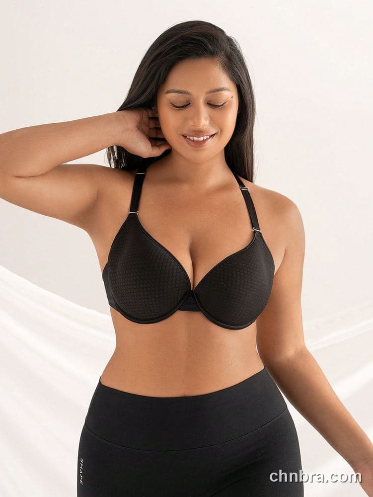 DesireSculpt Plus Size Black Honeycomb-Texture T-Shirt Bra – Factory Wholesale 4