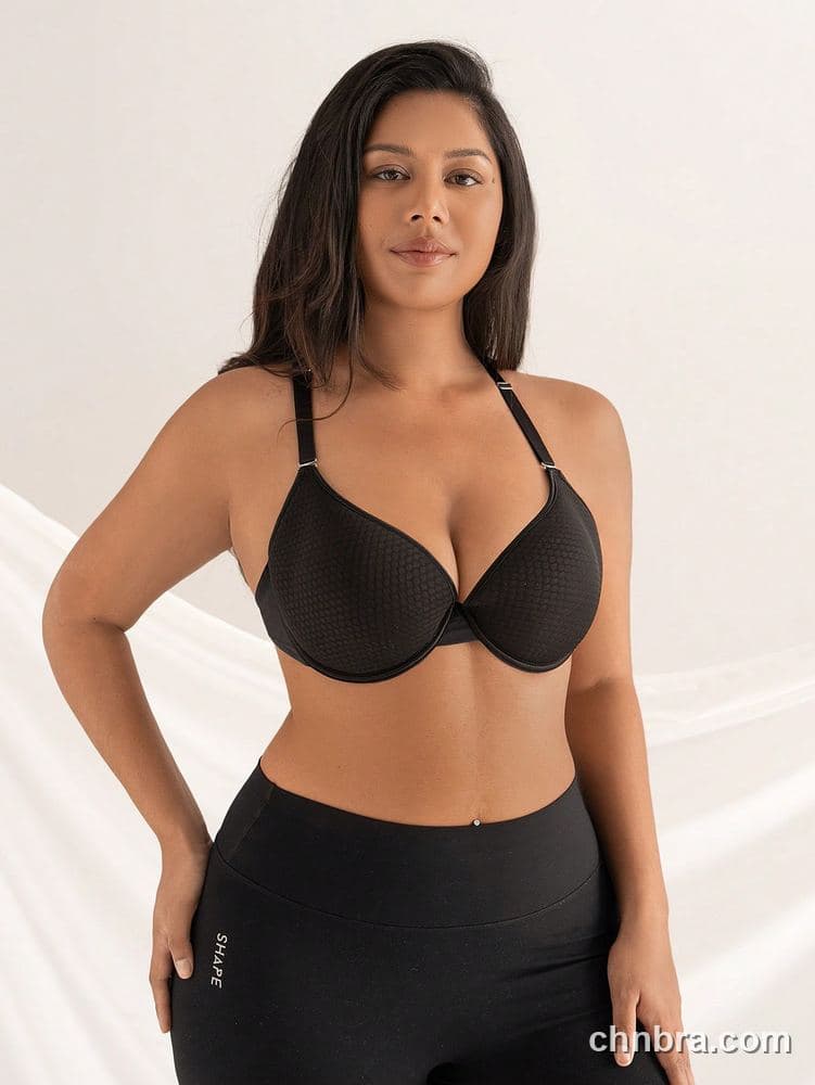 DesireSculpt Plus Size Black Honeycomb-Texture T-Shirt Bra – Factory Wholesale 6