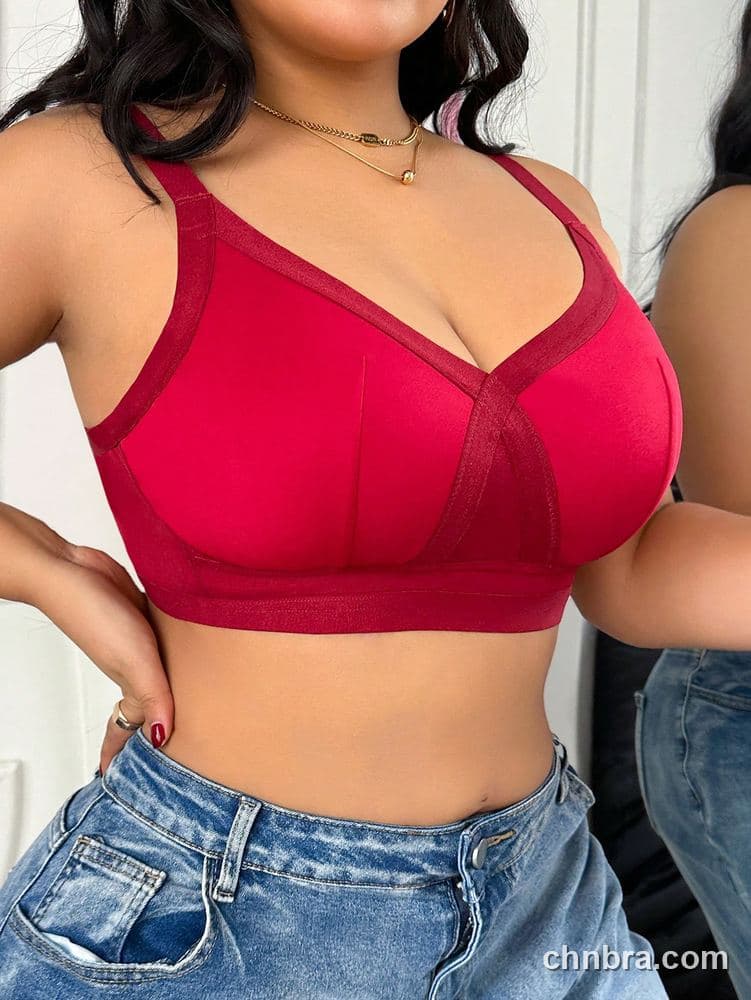 Custom Plus Size Red Criss-Cross V Wire-Free Bralette – Wholesale Direct from Factory 5