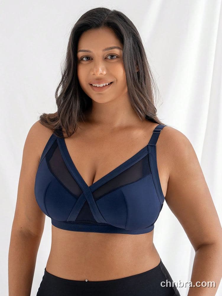 Plus Size Navy Wire-Free Full Coverage Bra – OEM / ODM Lingerie Manufacturer
