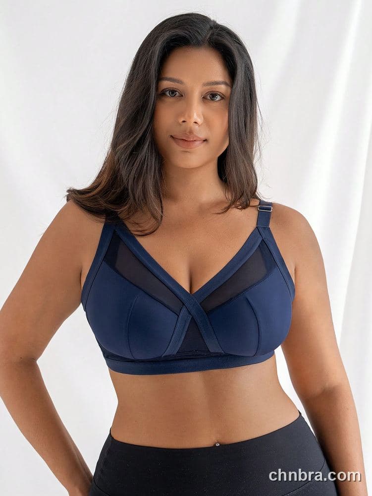 Plus Size Navy Wire-Free Full Coverage Bra – OEM / ODM Lingerie Manufacturer 3