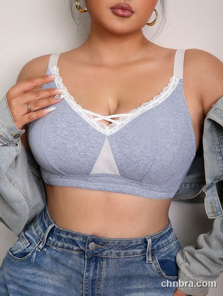 Custom Plus Size Gray Ribbed Cotton-Feel Bra – Wholesale Direct from Factory