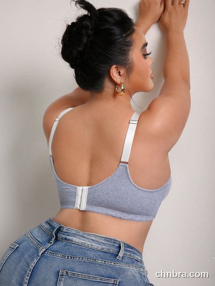 Custom Plus Size Gray Ribbed Cotton-Feel Bra – Wholesale Direct from Factory 2