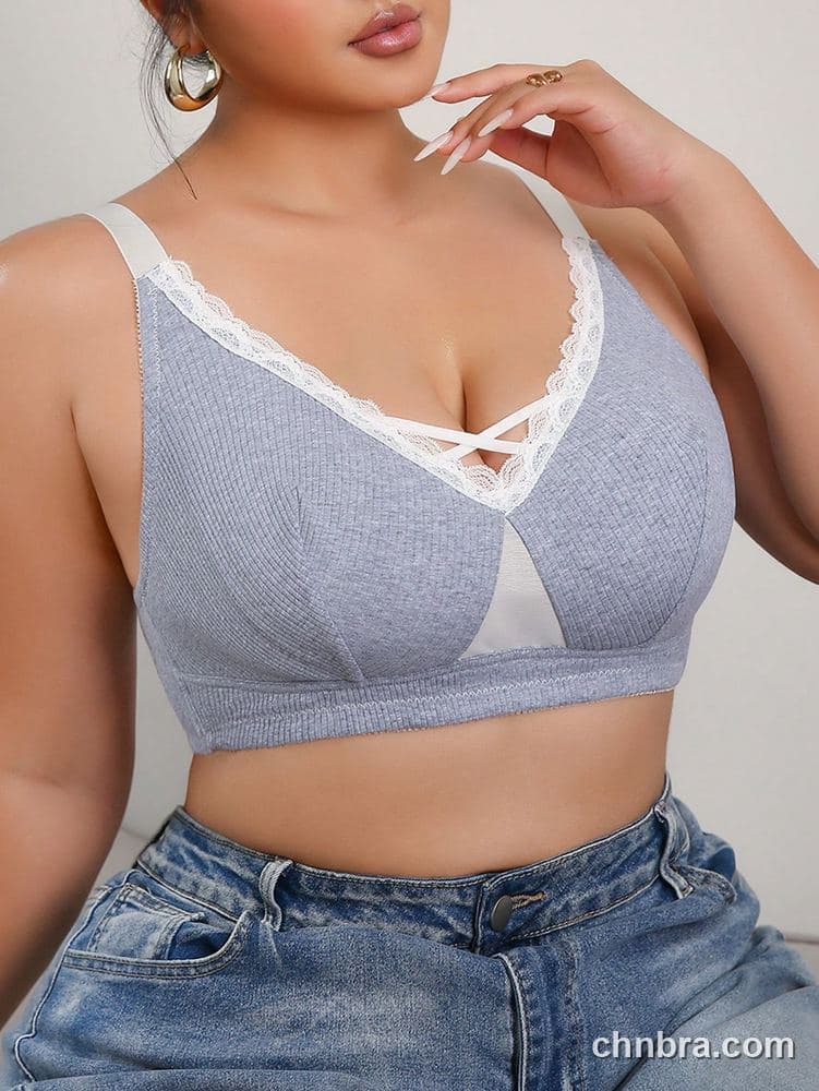 Custom Plus Size Gray Ribbed Cotton-Feel Bra – Wholesale Direct from Factory 3