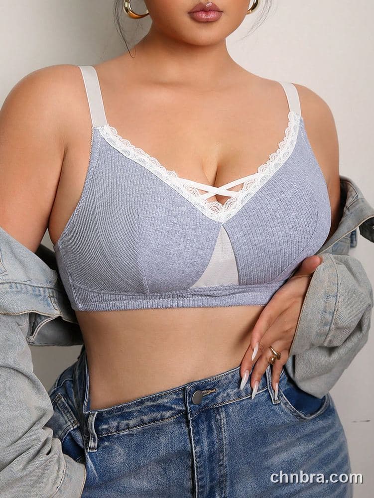 Custom Plus Size Gray Ribbed Cotton-Feel Bra – Wholesale Direct from Factory 5