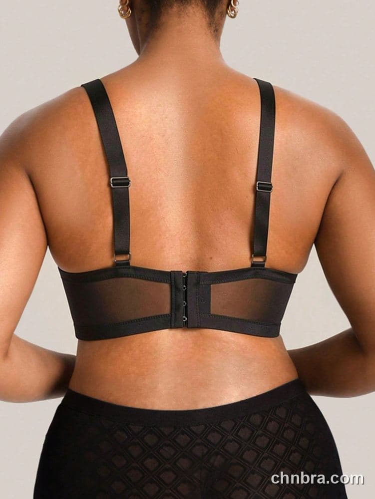 Plus Size Black Sheer Microfiber Wire-Free Full Coverage Bra – Wholesale Lingerie Manufacturing Factory 2
