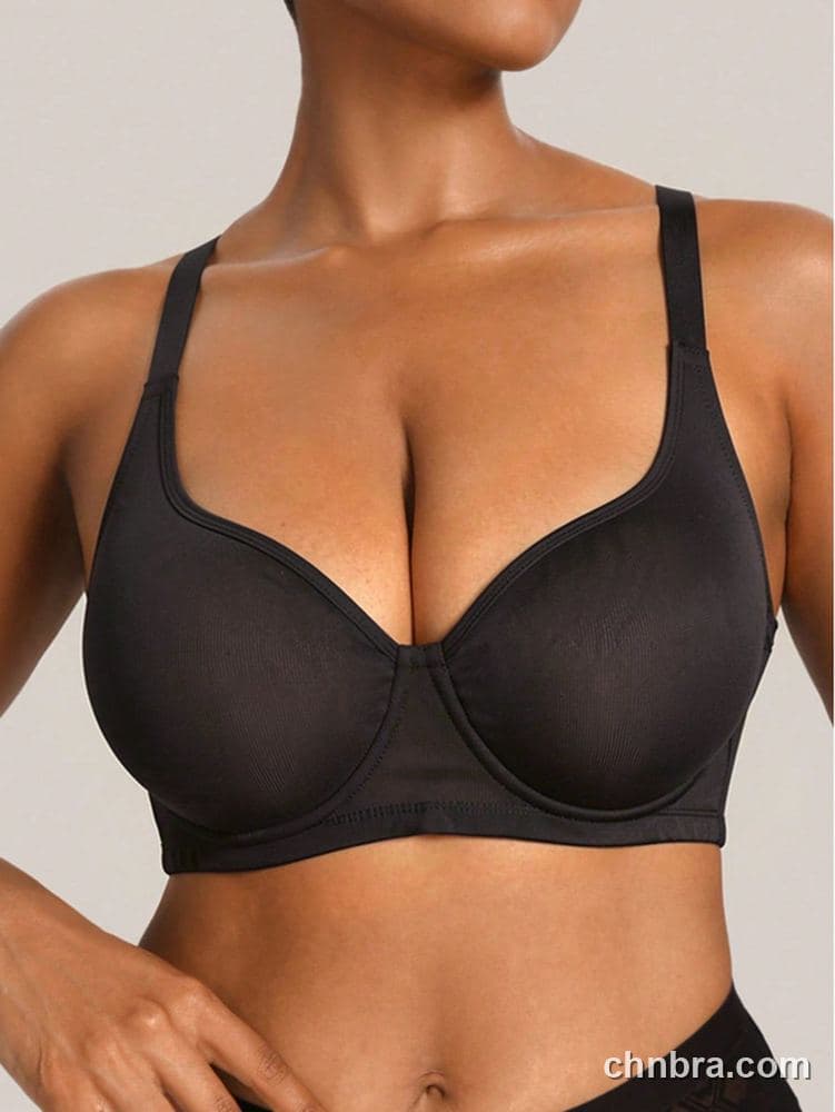Plus Size Black Sheer Microfiber Wire-Free Full Coverage Bra – Wholesale Lingerie Manufacturing Factory 5