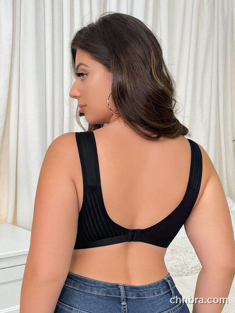 Plus Size Black Shadow-Stripe Ribbed Pull-On Bralette – OEM / ODM Lingerie Manufacturer 2