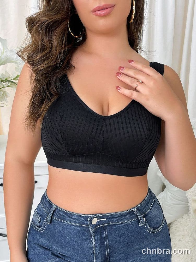 Plus Size Black Shadow-Stripe Ribbed Pull-On Bralette – OEM / ODM Lingerie Manufacturer 3