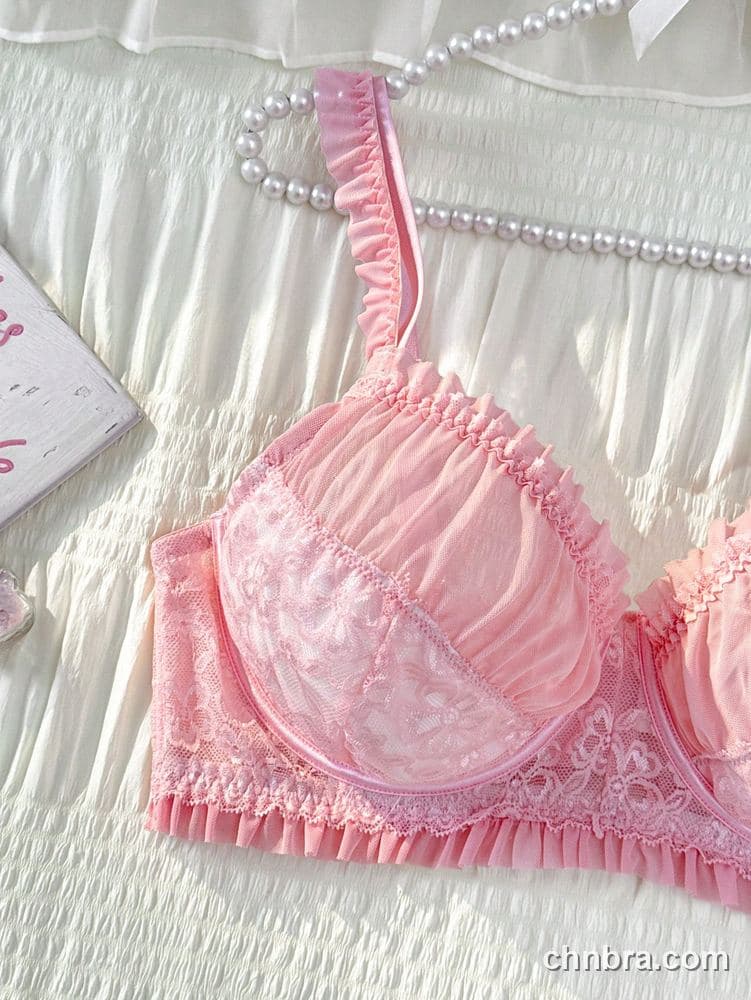 Wholesale Plus Size Solid Pink Ruched Mesh & Lace Bra & Panty Set – Direct Factory 5