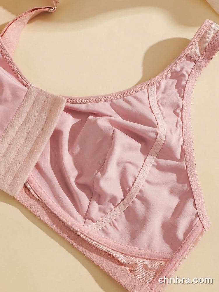 Plus Size Solid Pink Ribbed Front-Closure Bra & Panty Set – OEM / ODM Lingerie Manufacturer 10