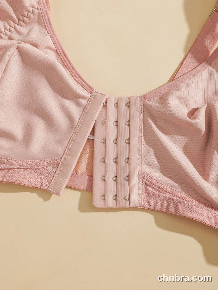 Plus Size Solid Pink Ribbed Front-Closure Bra & Panty Set – OEM / ODM Lingerie Manufacturer 9