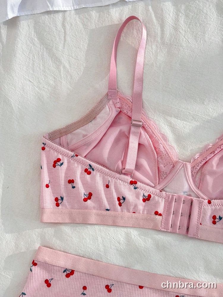 Women's Plus Size Cherry Print Ribbed Bra & Panty Set – Factory Wholesale 5