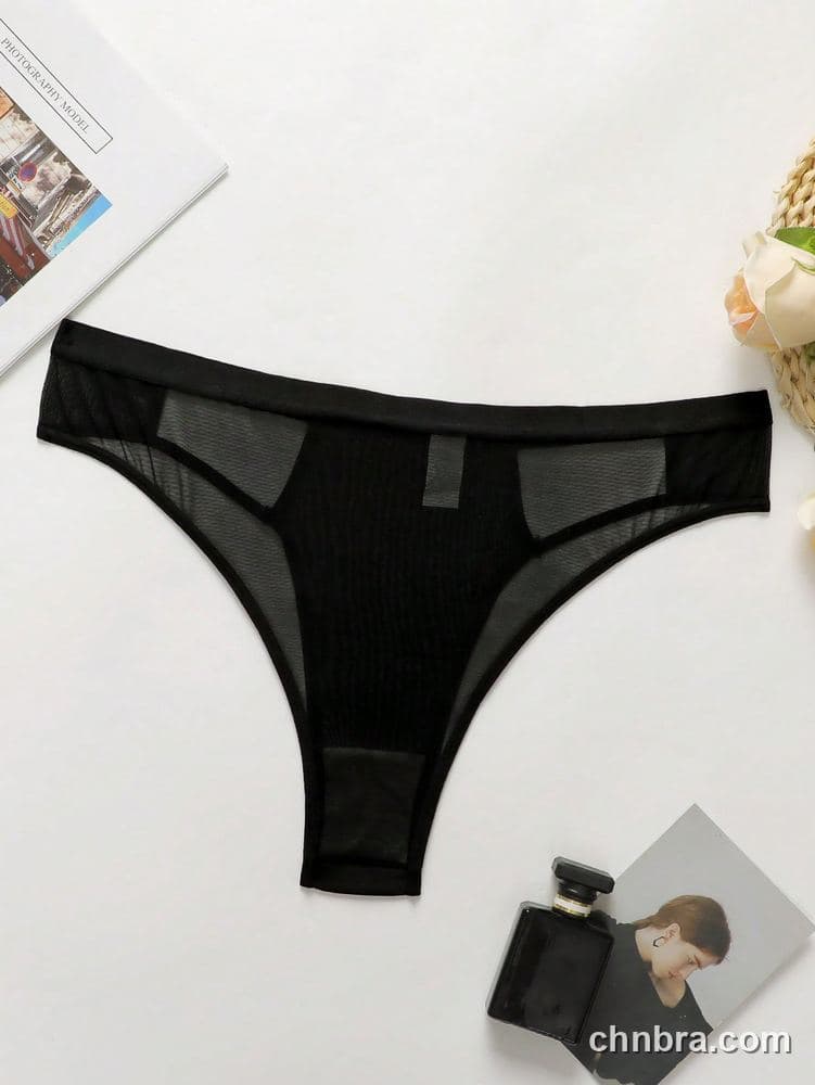 Women's Plus Size Solid Black Sheer Mesh Cheeky Brief – Factory Wholesale 2