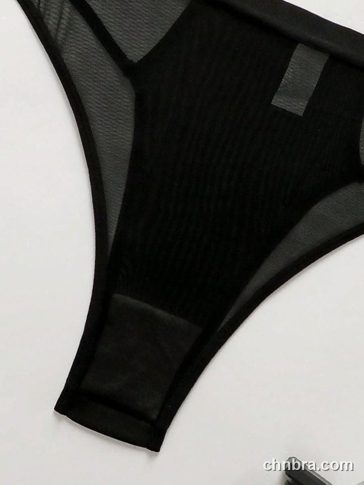 Women's Plus Size Solid Black Sheer Mesh Cheeky Brief – Factory Wholesale 3