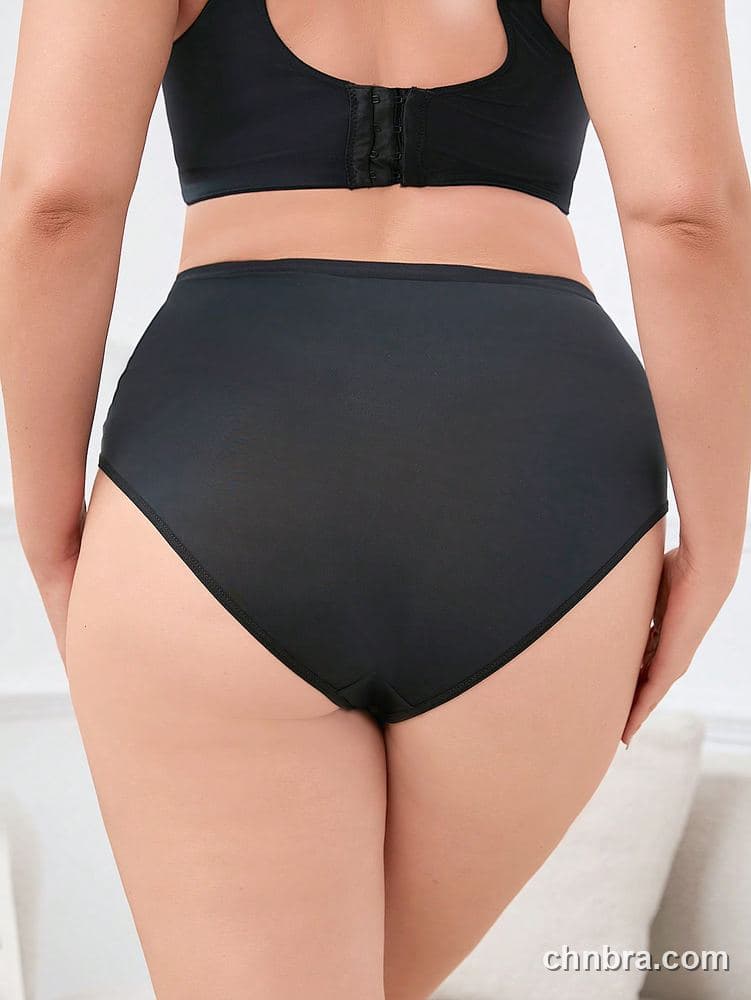 Wholesale Plus Size Solid Black High-Waist Lace-Trim Brief – Direct Factory 2