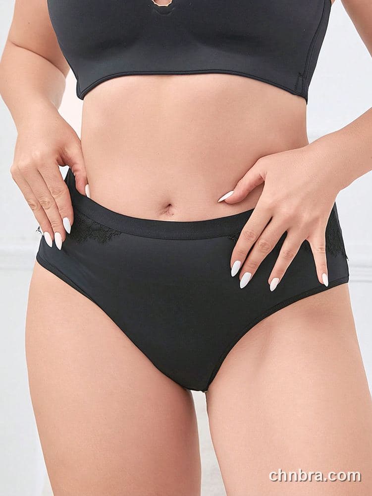 Wholesale Plus Size Solid Black High-Waist Lace-Trim Brief – Direct Factory 3