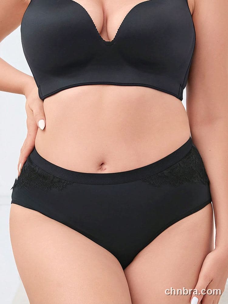 Wholesale Plus Size Solid Black High-Waist Lace-Trim Brief – Direct Factory 6